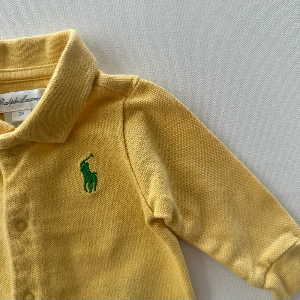 Ralph Lauren 3 Months Baby Boy Yellow Polo One-Piece Romper Spring Easter